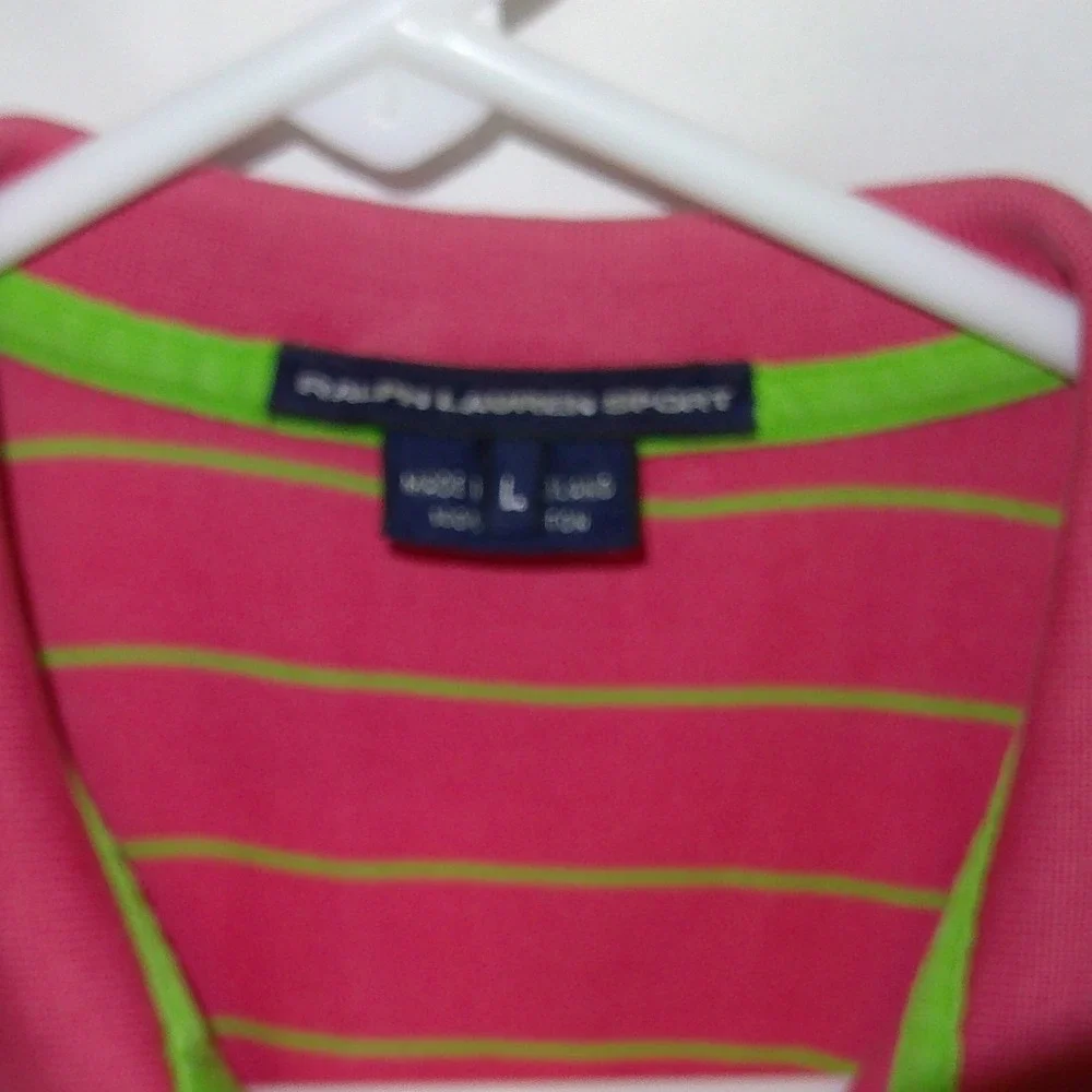 Ralph Lauren‎ Sport Polo Shirt Striped Pink Green Short Sleeve Kids Size L